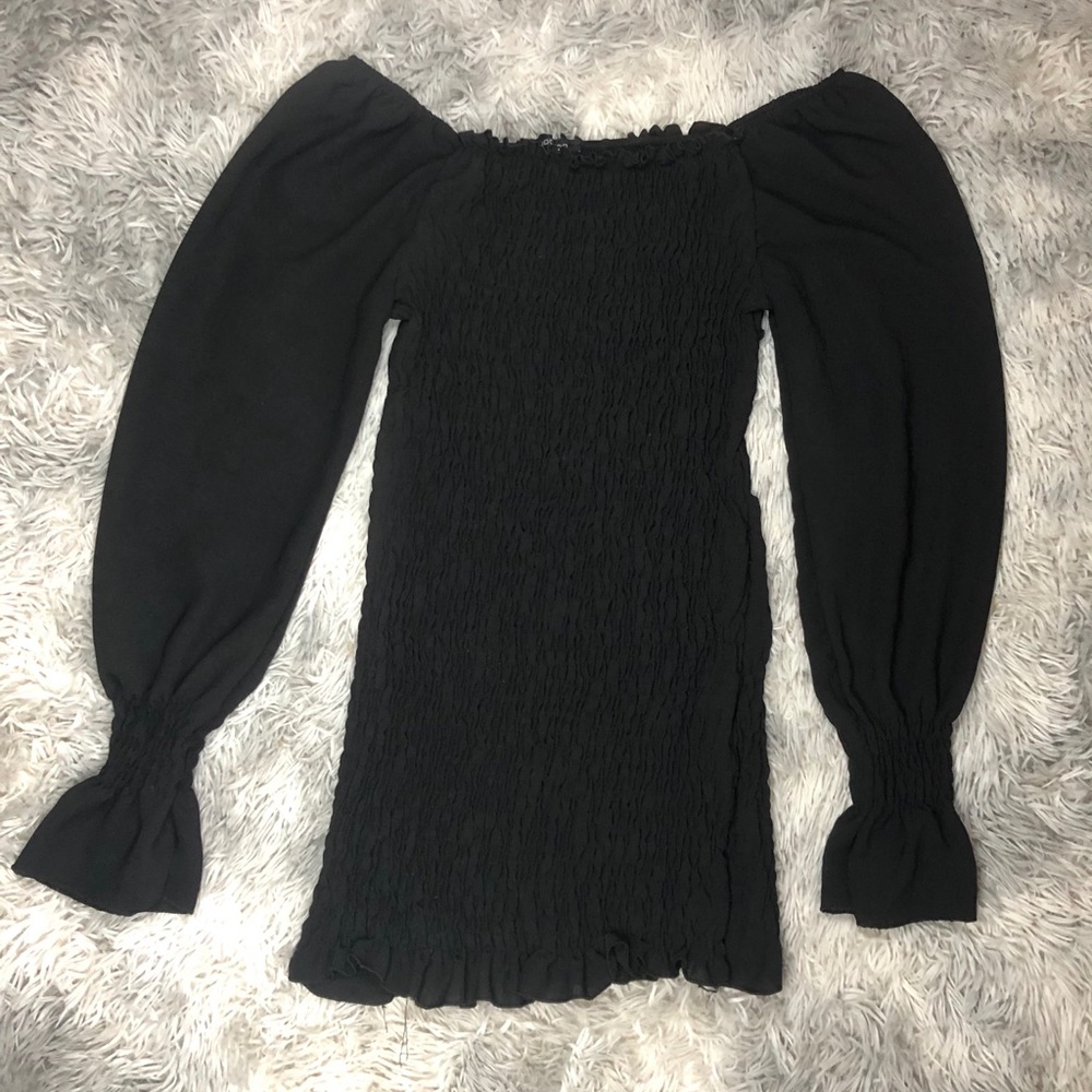 Ruched Elastic Bodice Peasant LBD